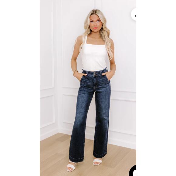 Judy Blue “Alana” High Waist Wide Leg Jeans – Dark Wash 5/27 - Picture 6 of 6